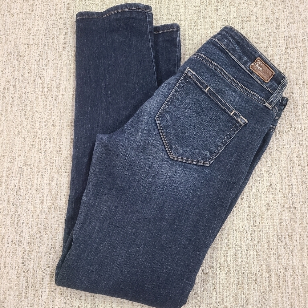 Paige Womens Peg Skinny Jeans Blue Dark Wash Straight Leg Stretch Denim 24 - Picture 6 of 11